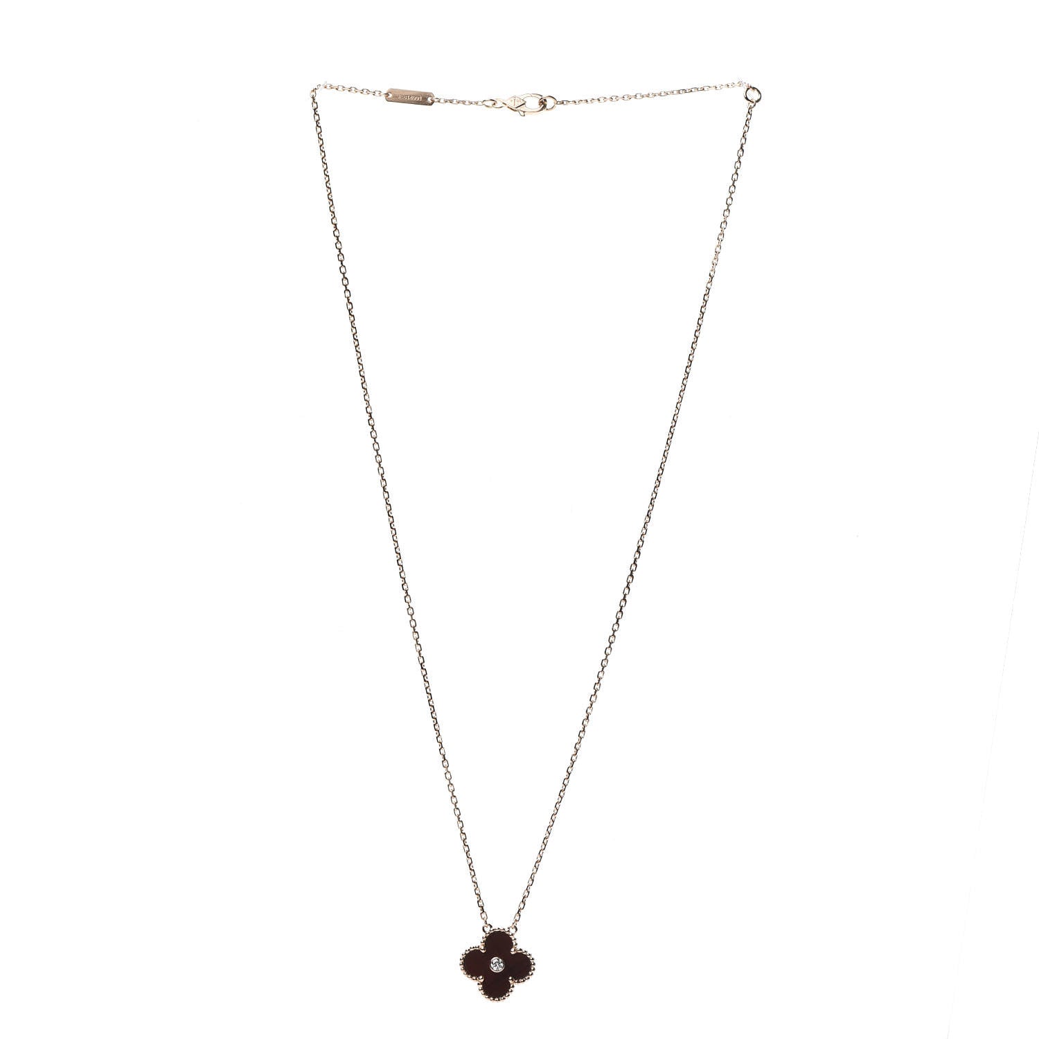 Van Cleef & Arpels 18K Rose Gold Diamond Carnelian Vintage Alhambra Pendant Necklace 3 of 7