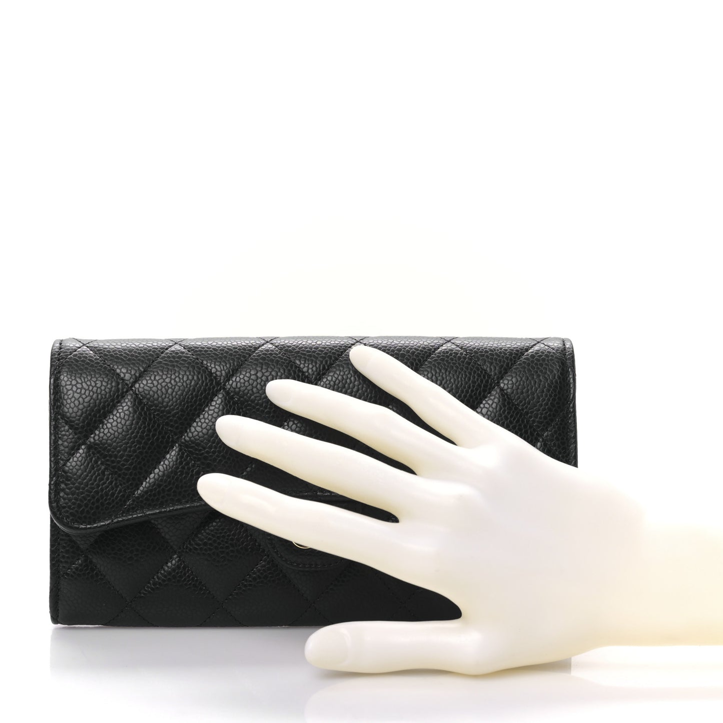 Caviar Quilted Long Flap Wallet Black