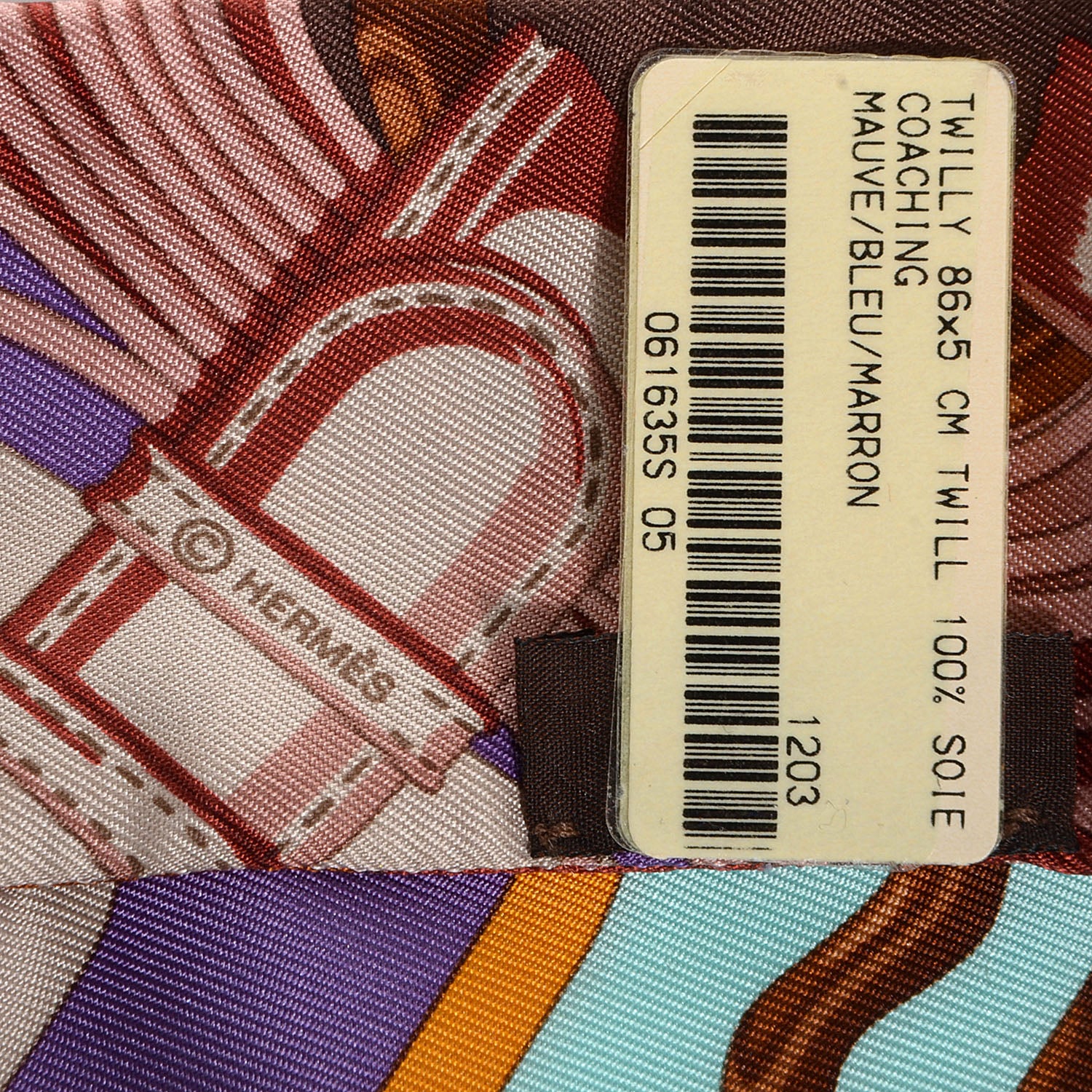 Hermes Silk Coaching Twilly Mauve Bleu Marron 4 of 5