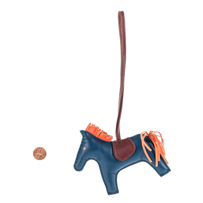 Hermes Milo Lambskin Grigri Rodeo Horse Bag Charm MM Bleu De Malte Rouge H Orange Poppy 2 of 3