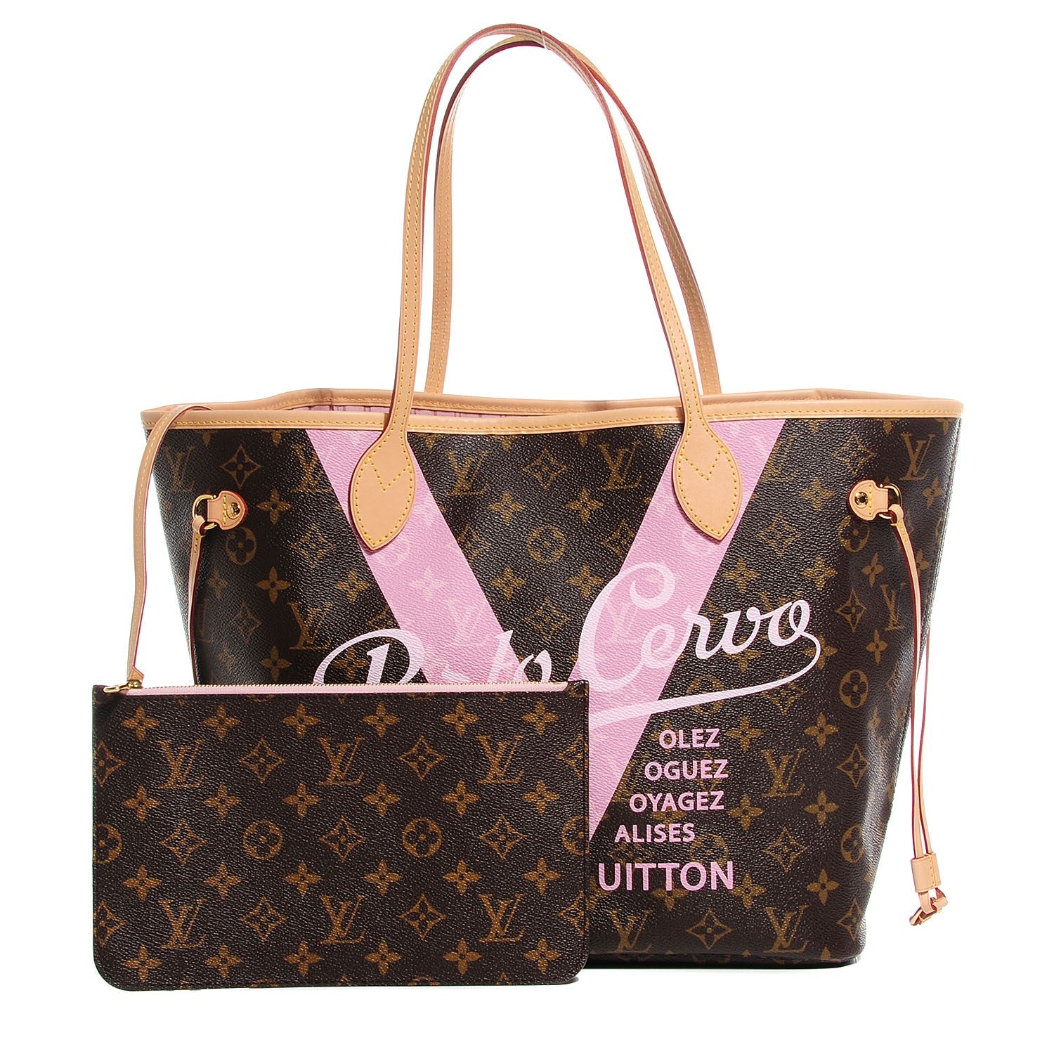 Louis Vuitton Monogram Porto Cervo V Neverfull MM Rose Ballerine 1 of 8