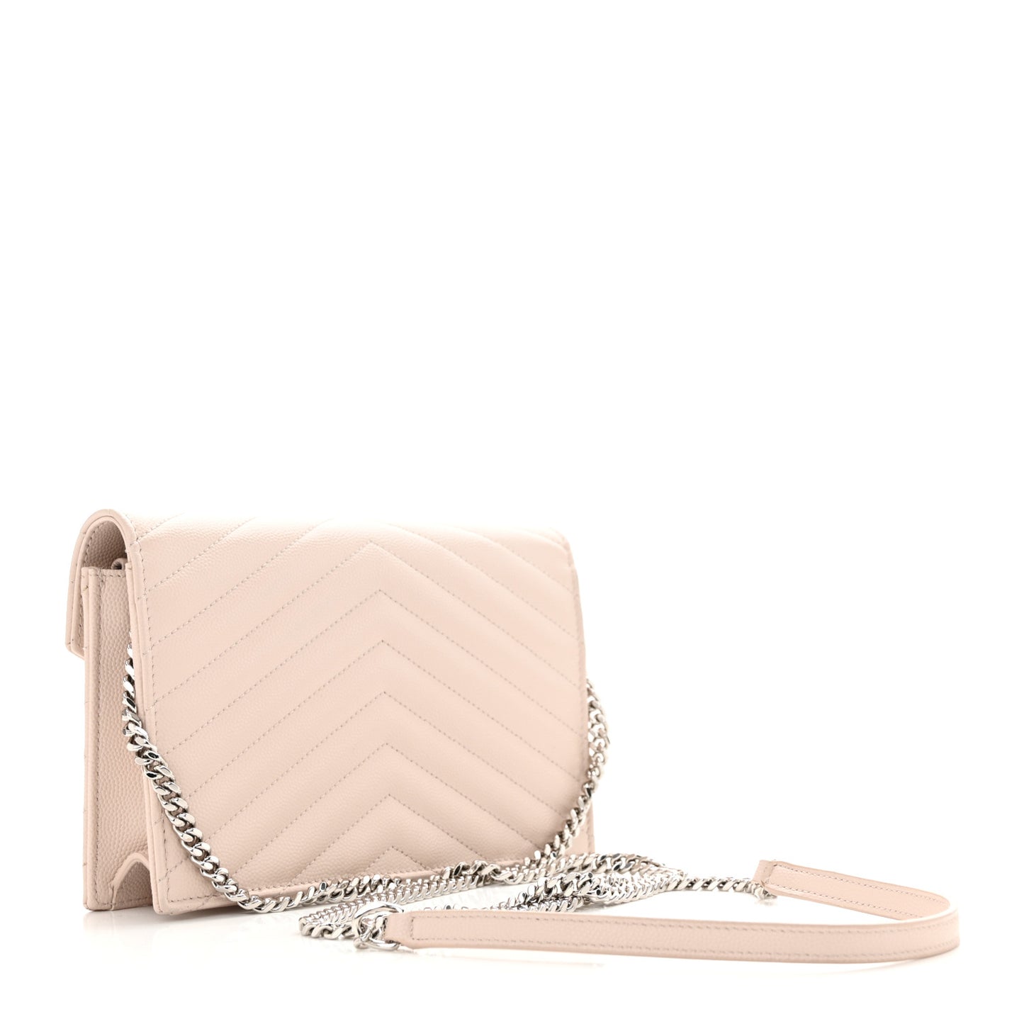 Grain De Poudre Matelasse Chevron Monogram Envelope Chain Wallet Washed Pale Pink