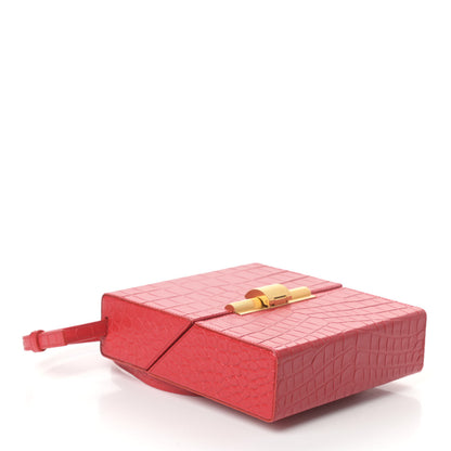 Bottega Veneta Calfskin Crocodile Embossed Daisey Box Clutch Red 4 of 8