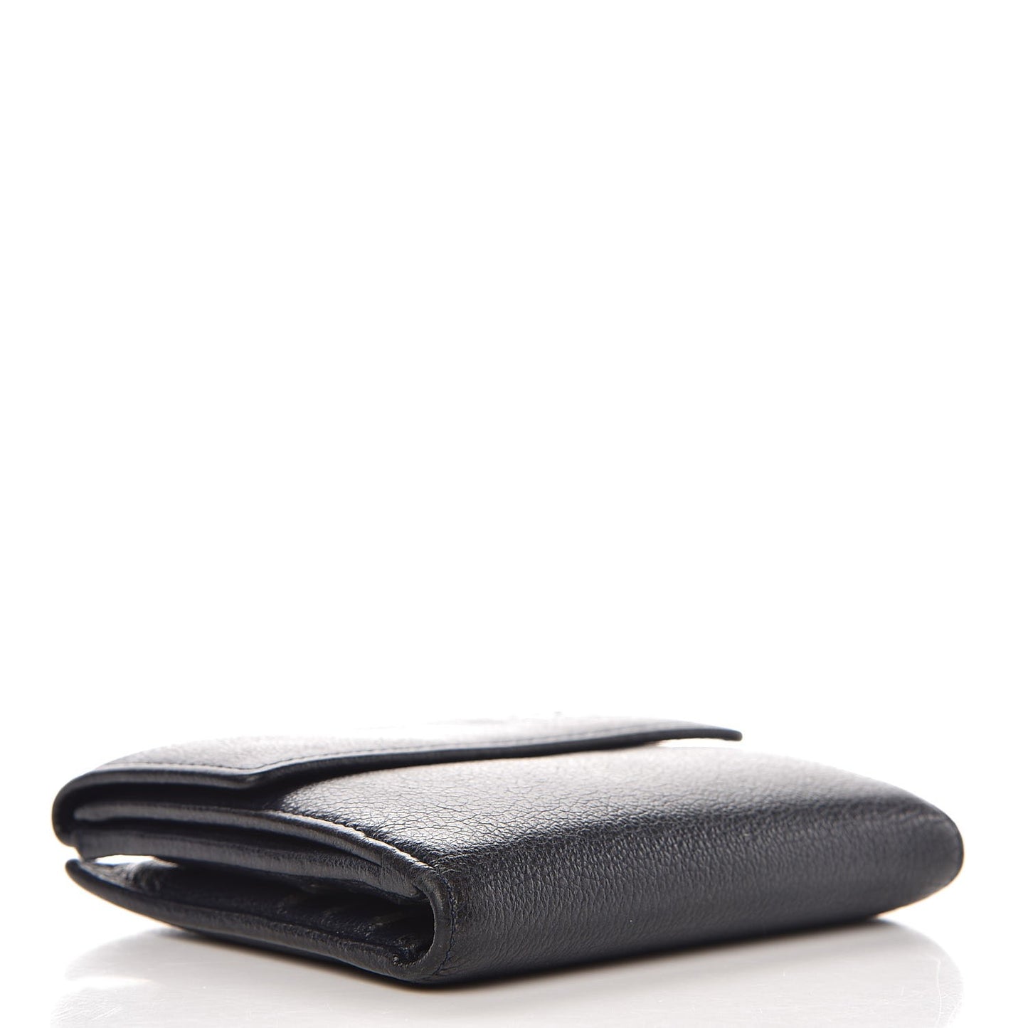 Glazed Goatskin Camellia Embossed French Flap Wallet Black