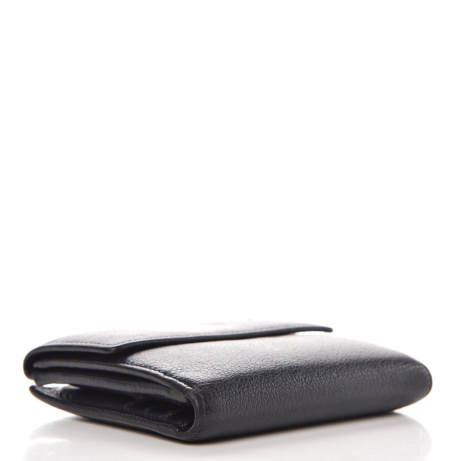 Chanel Glazed Goatskin Camellia Embossed French Flap Wallet Black 4 of 13