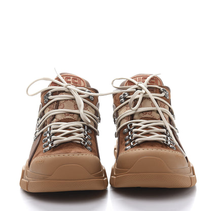 Gucci X SEGA Suede Calfskin GG Monogram Mens Flashtrek Sneakers 10 New Cuir Beige Ruggine 2 of 9