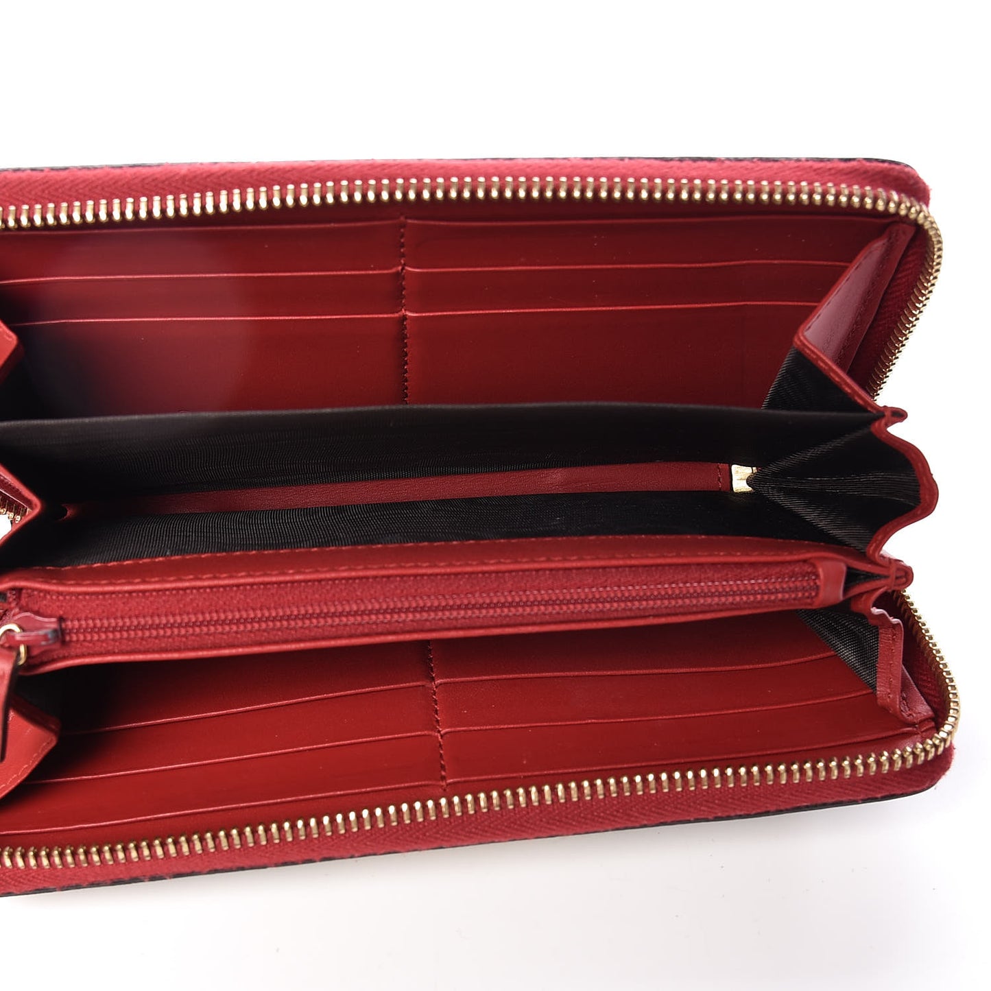 GG Supreme Monogram Embroidered Rainbow Zip Around Wallet Red