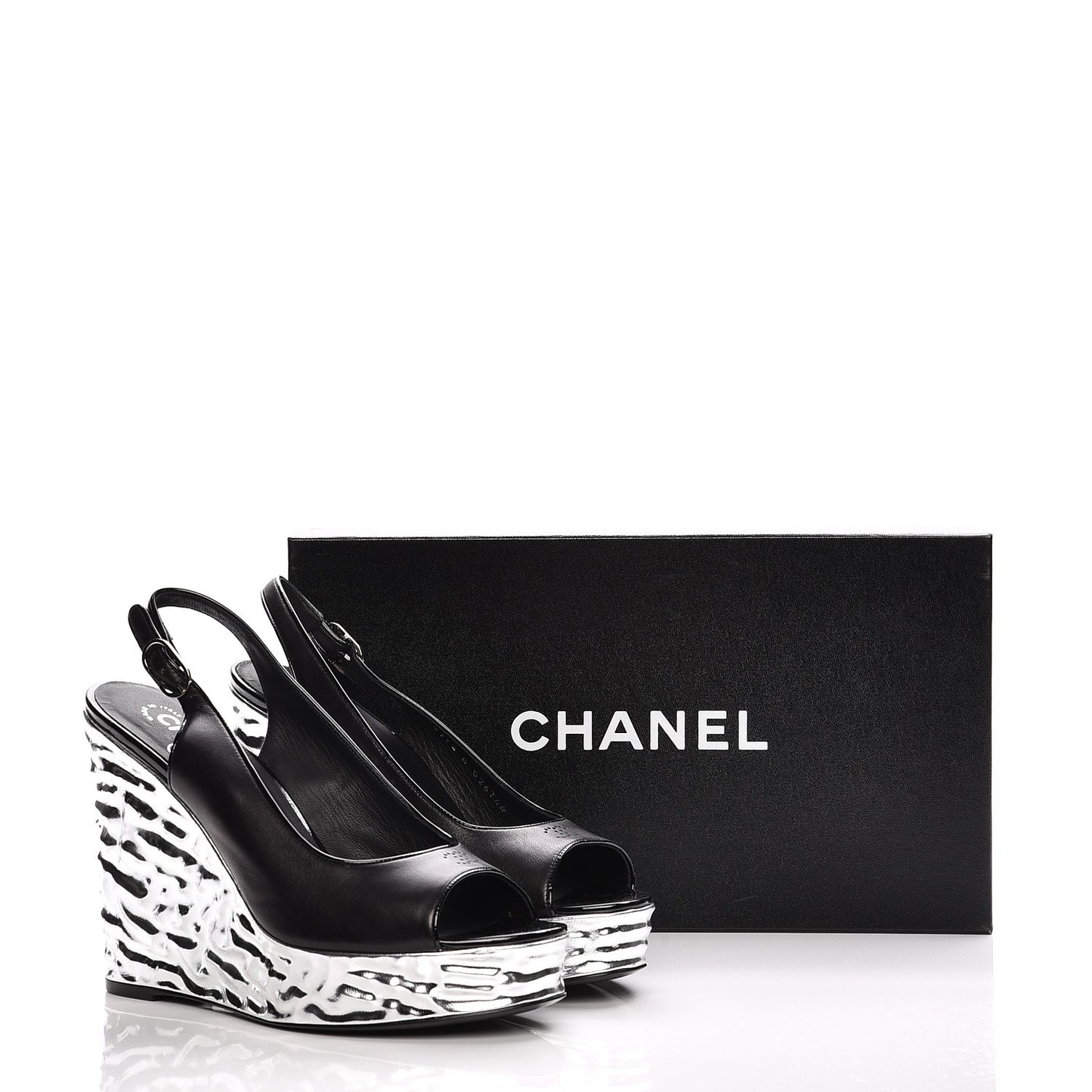 Lambskin Metallic Wedge Open Toe Pumps 40.5 Black