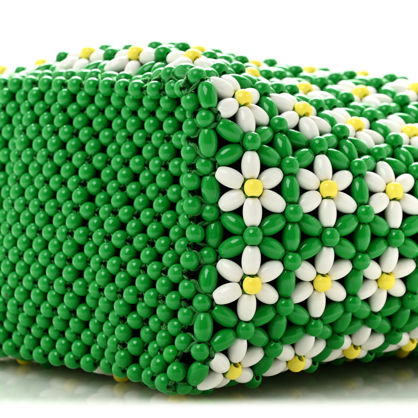 Beaded Mini Flower Drawstring Shoulder Bag Green White