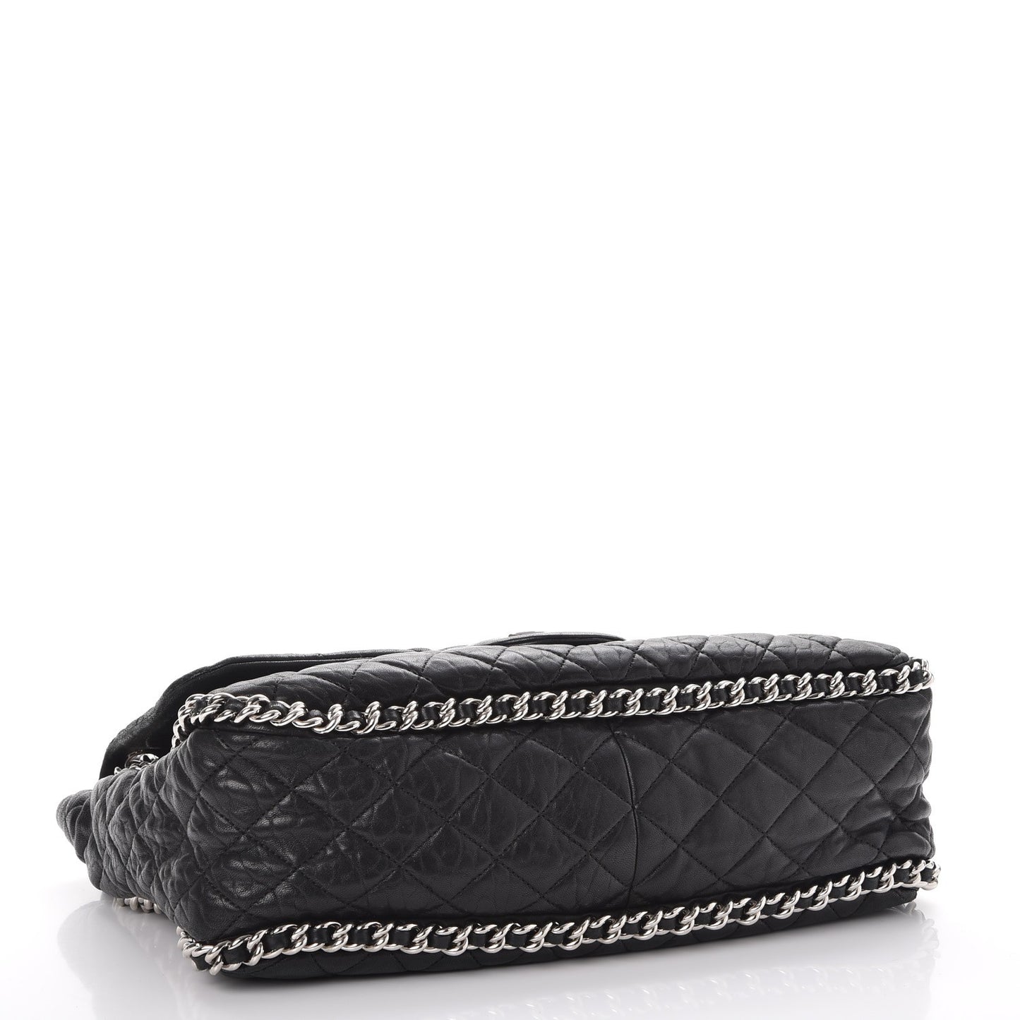 Washed Lambskin Quilted Maxi Chain Around Flap Black
