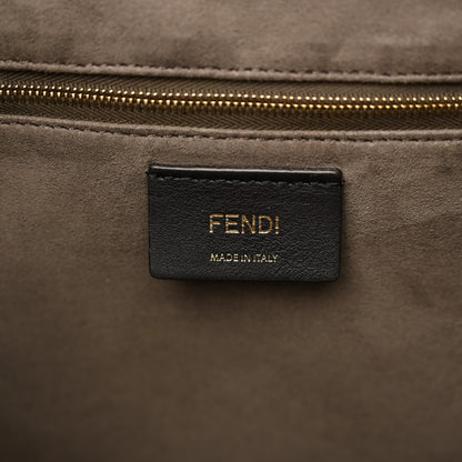 Fendi Glazed Fabric Vitello Century Plexiglass FF 1974 Stamp Patch Medium Runaway Shopper Tote Mogano Panna Black 6 of 15