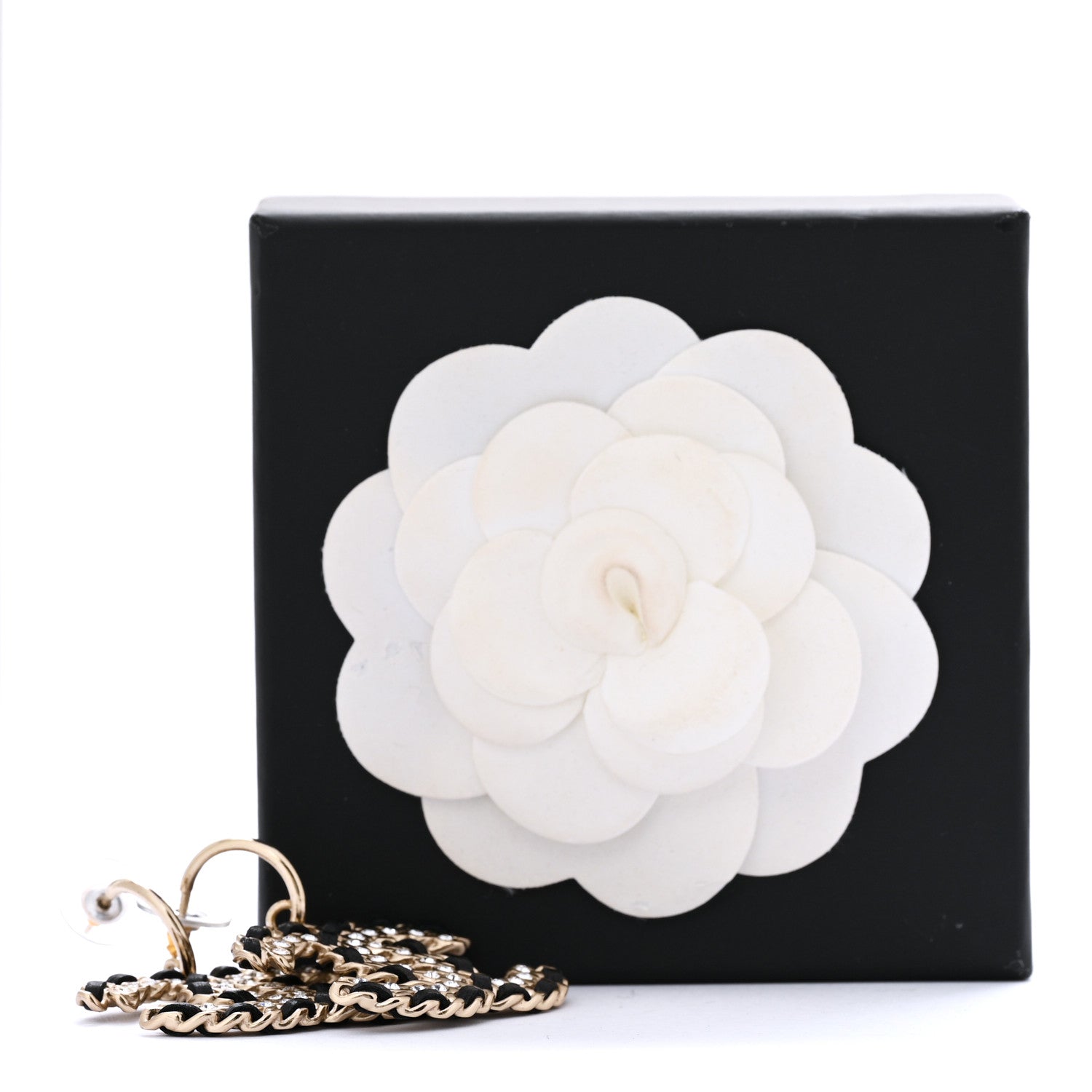 Chanel Crystal Lambskin Chain CC Vintage Allure Stud Earrings Black Gold 5 of 5