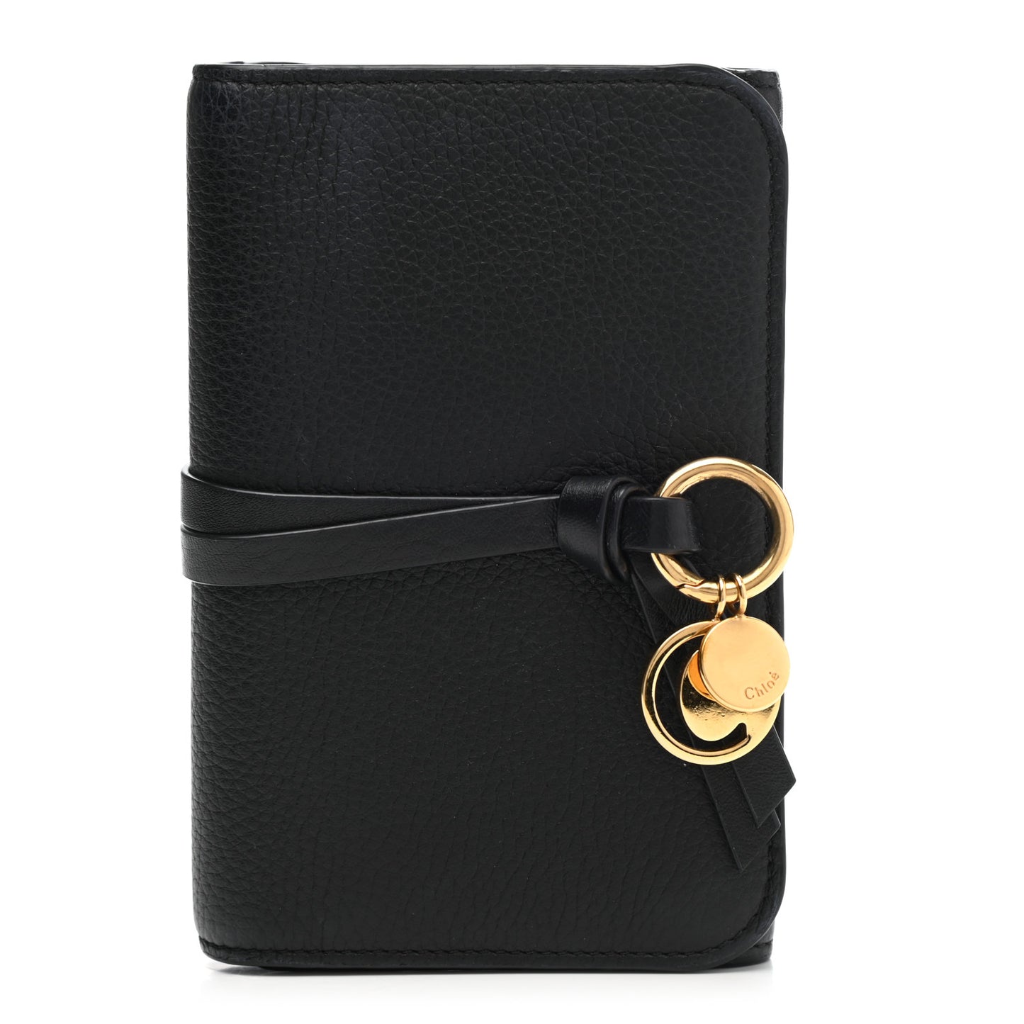 Grained Calfskin Alphabet Compact Wallet Black