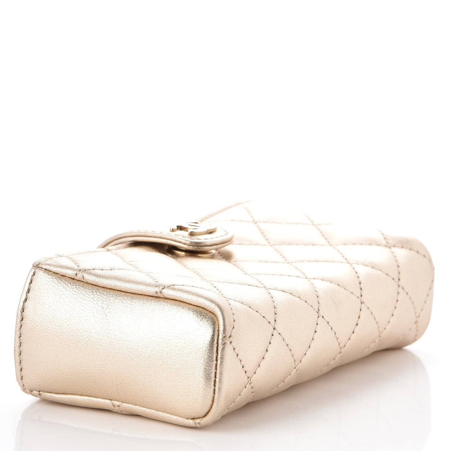 Metallic Calfskin Quilted Mini Phone Holder Clutch Light Gold