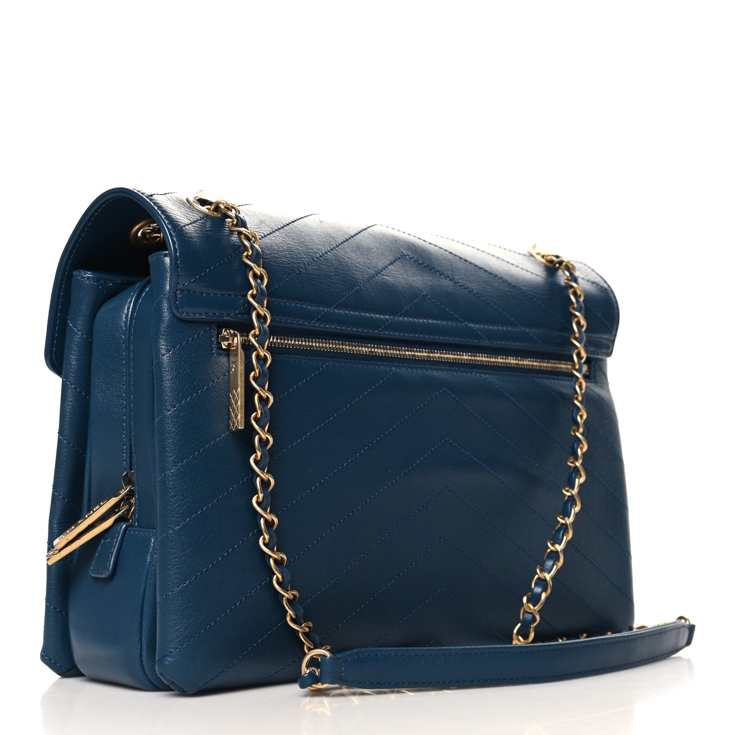 Chanel Lambskin Chevron Stitched Large Envelope Flap Blue 3 of 12