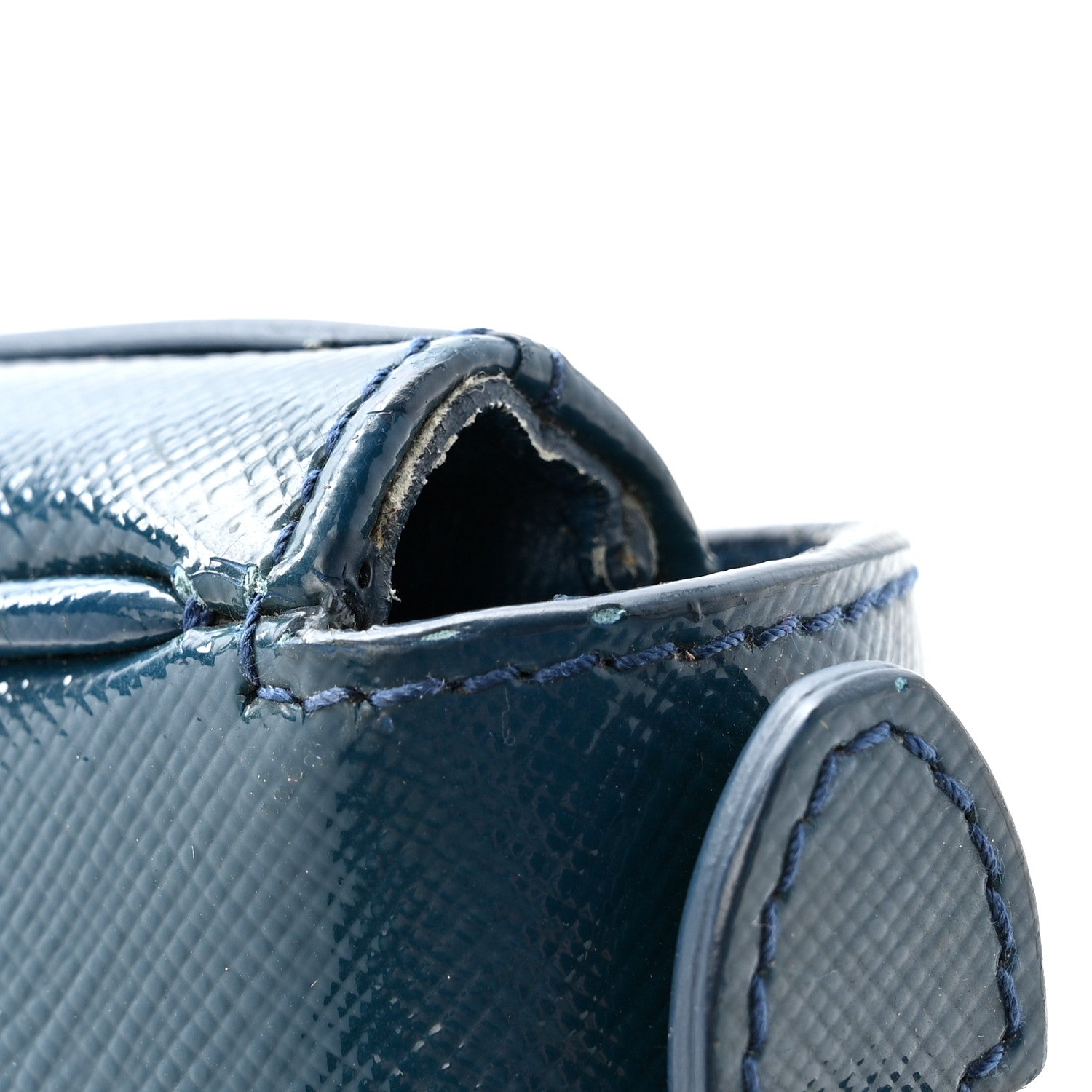 Prada Saffiano Vernice Lock Flap Chain Bag Azzurro 12 of 16