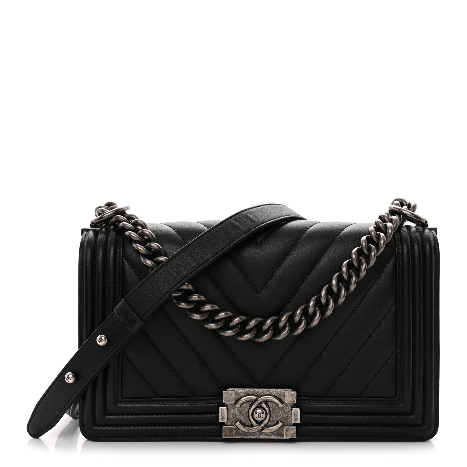 Chanel Calfskin Chevron Quilted Medium Boy Flap Black 1 of 10