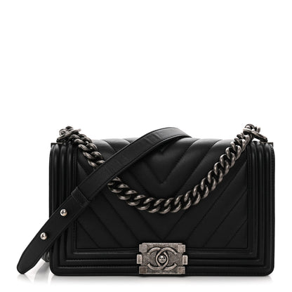 Chanel Calfskin Chevron Quilted Medium Boy Flap Black 1 of 10