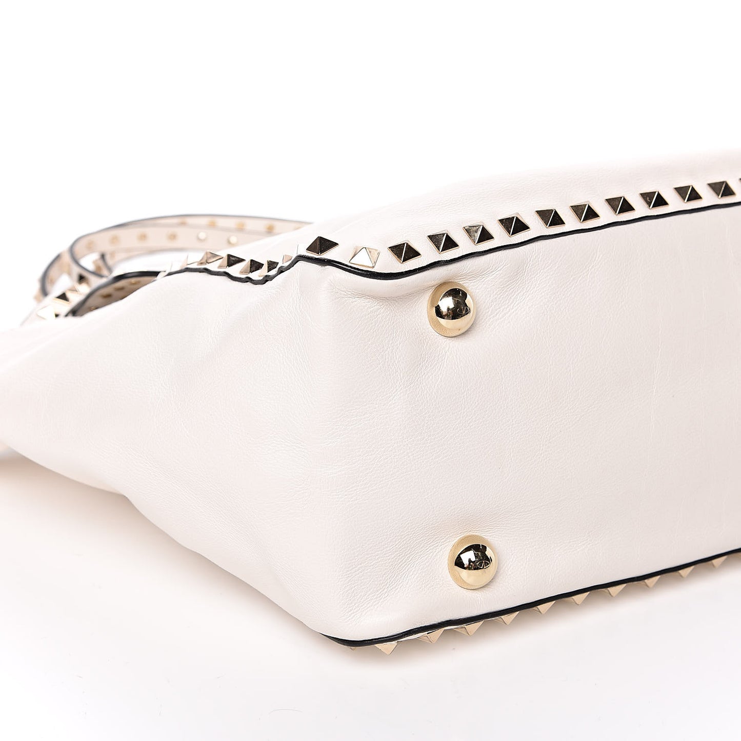 Vitello Rockstud Single Handle Flap Tote White