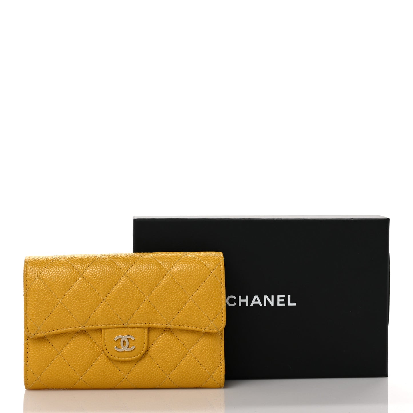Caviar Quilted Medium Flap Wallet Yellow