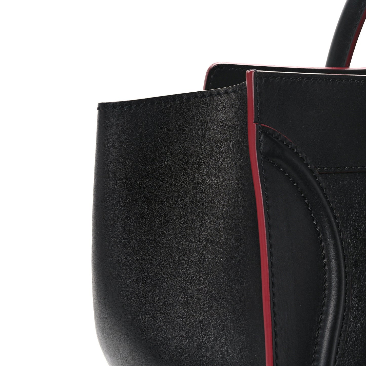 Smooth Calfskin Mini Luggage Black Pink Trim