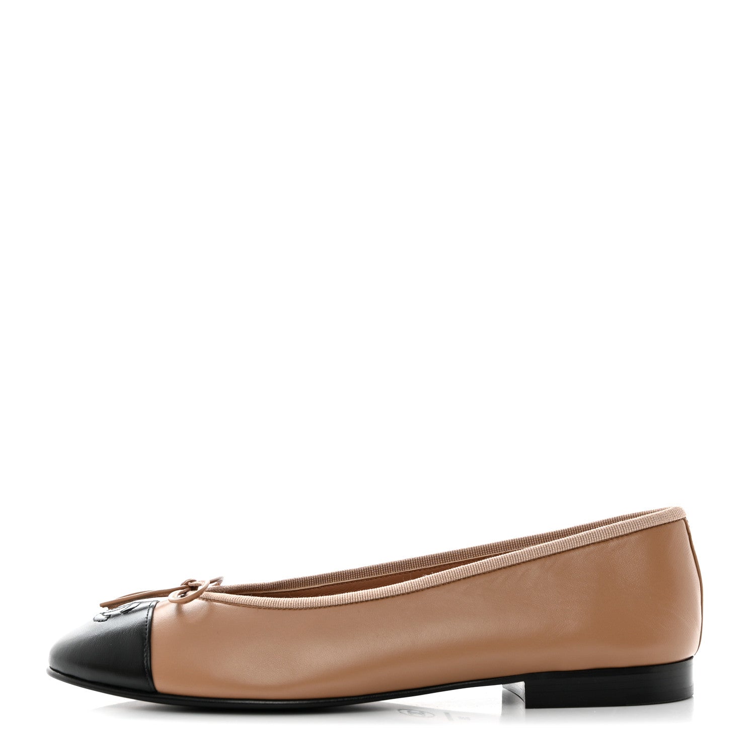 Chanel Lambskin Cap Toe Ballerina Flats 39 Beige Black 1 of 9