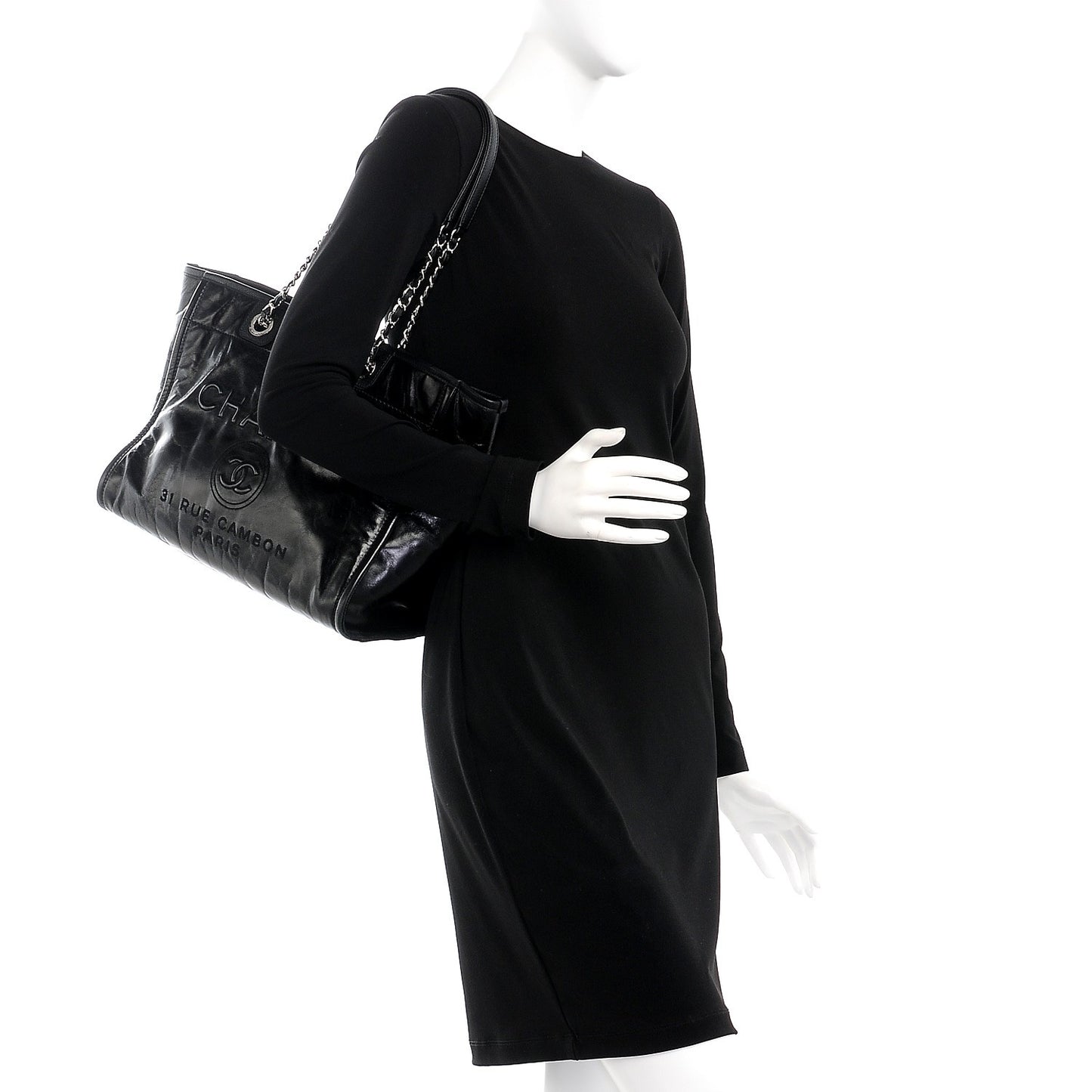 Glazed Calfskin Small Deauville Tote Black