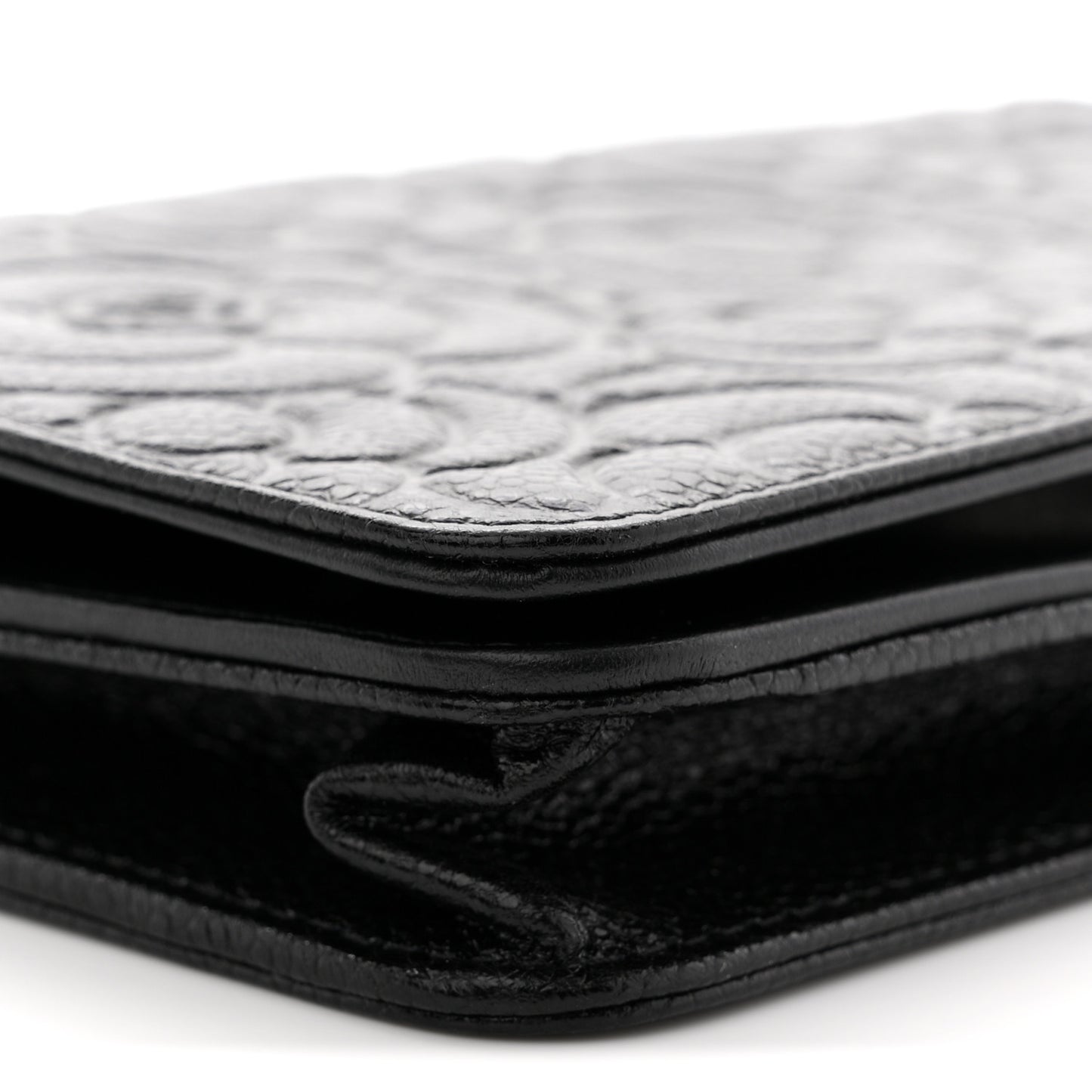 Caviar Camellia Embossed Wallet On Chain WOC Black