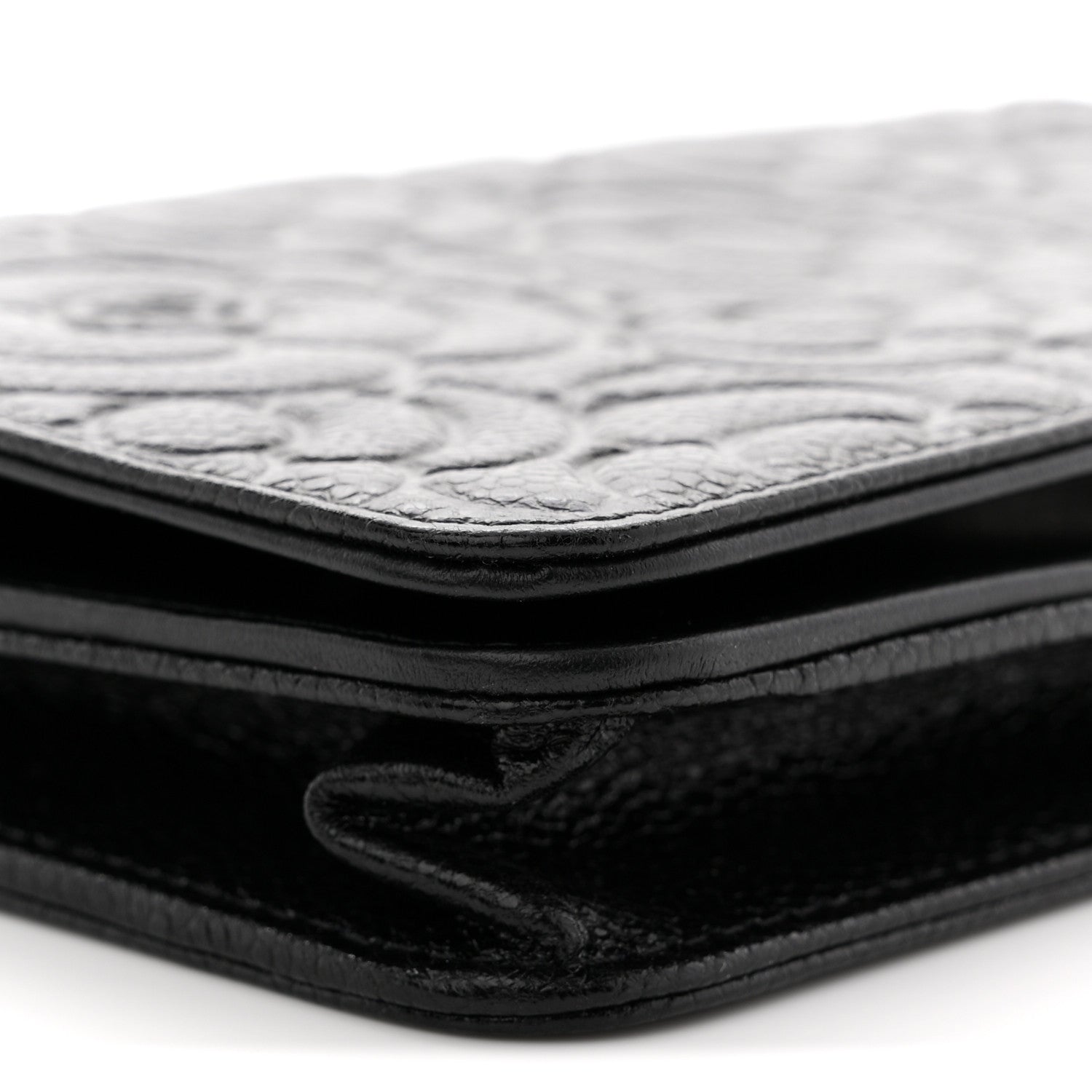 Chanel Caviar Camellia Embossed Wallet On Chain WOC Black 9 of 12