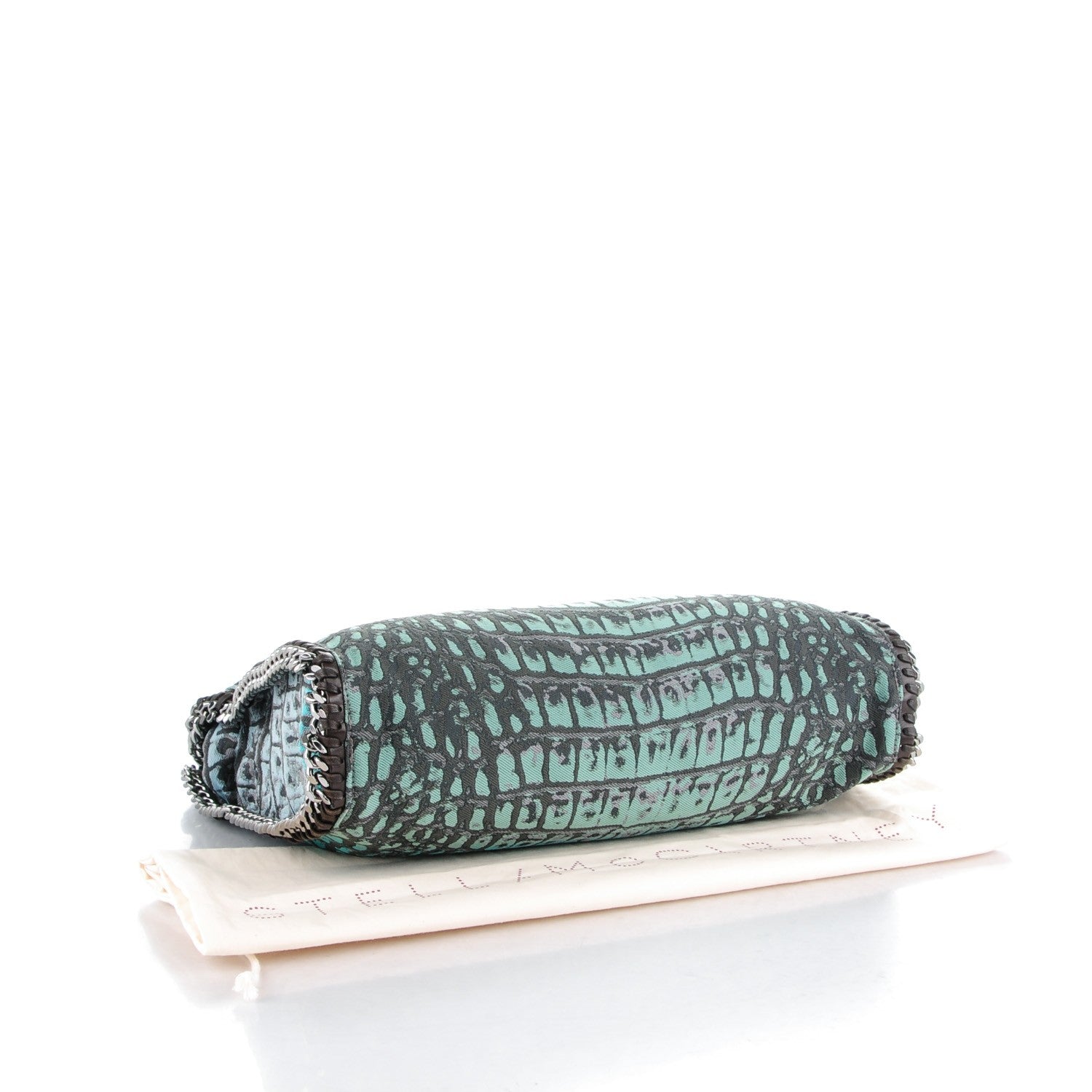 Stella McCartney Jacquard Crocodile Print Small Falabella Fold Over Tote Teal 4 of 9