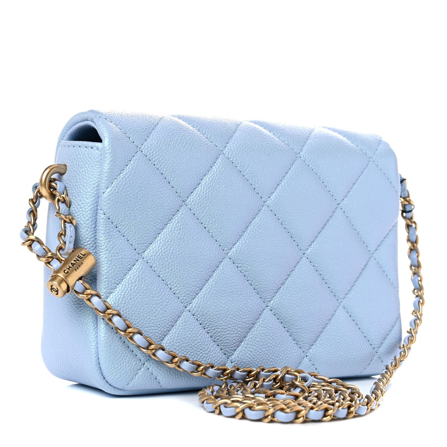 Iridescent Caviar Quilted Mini My Perfect Flap Light Blue