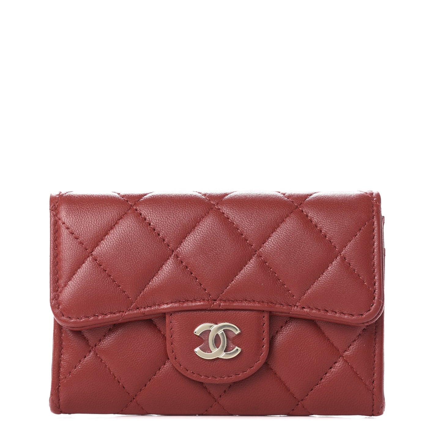 Lambskin Quilted Flap Card Holder Wallet Red