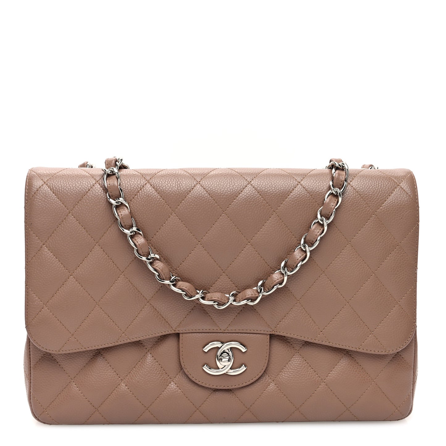 Caviar Quilted Jumbo Single Flap Dark Beige