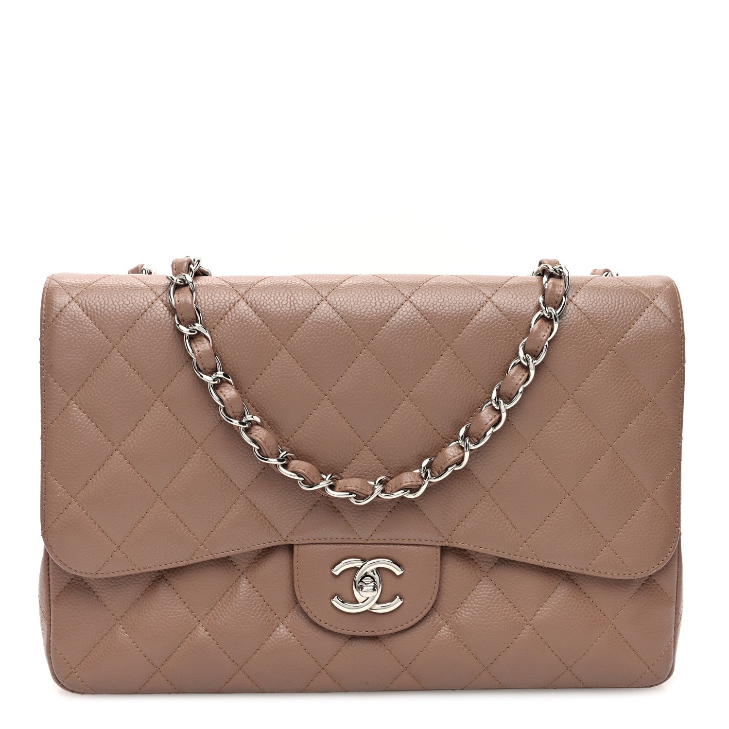 Chanel Caviar Quilted Jumbo Single Flap Dark Beige 1 of 10