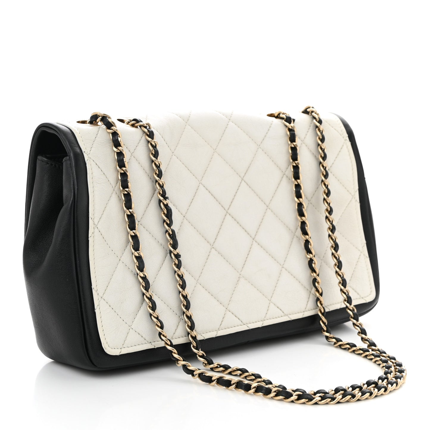Calfskin Quilted Graphic Flap Bag Black White