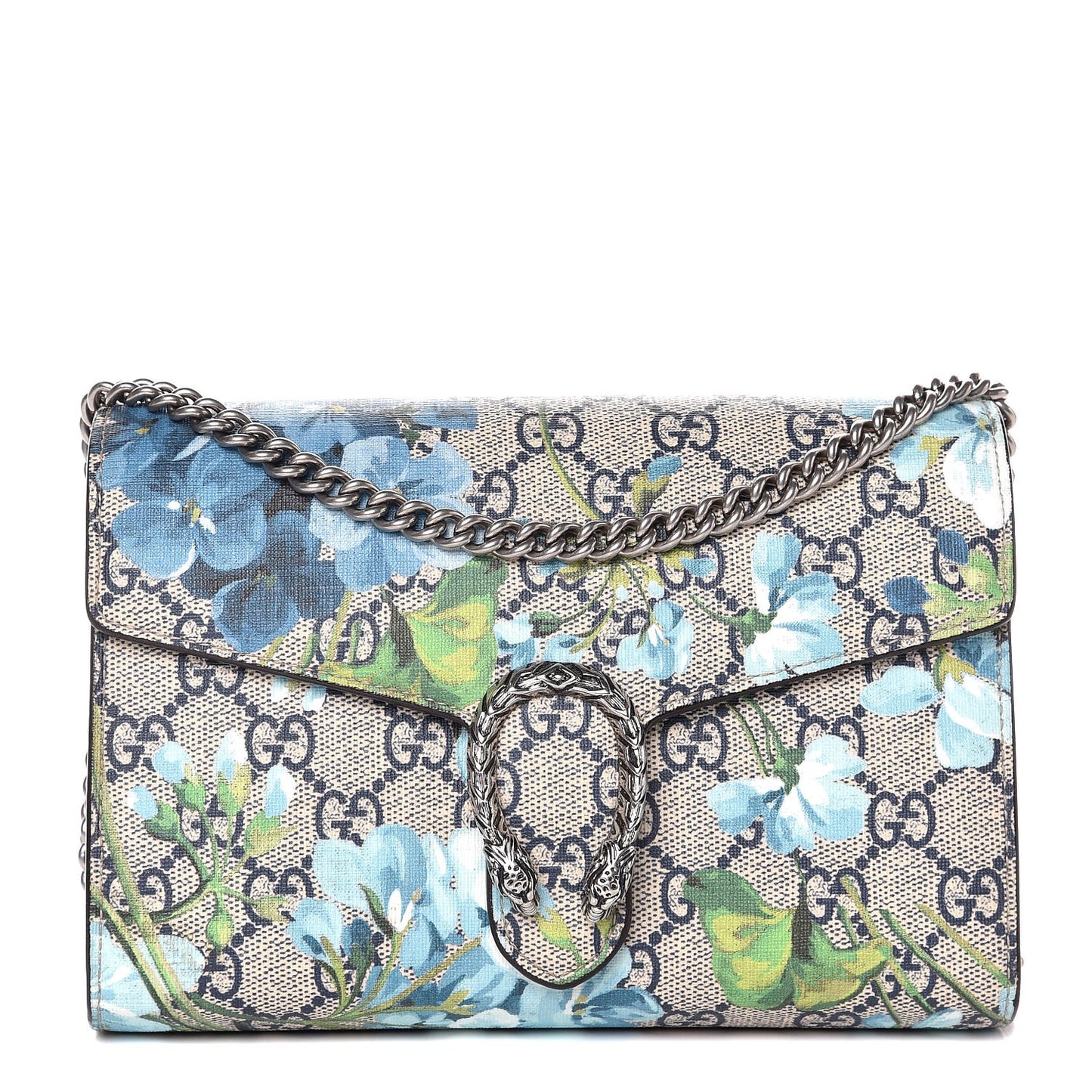 GG Supreme Monogram Blooms Mini Dionysus Chain Wallet Beige Blue Navy Vintage Blue
