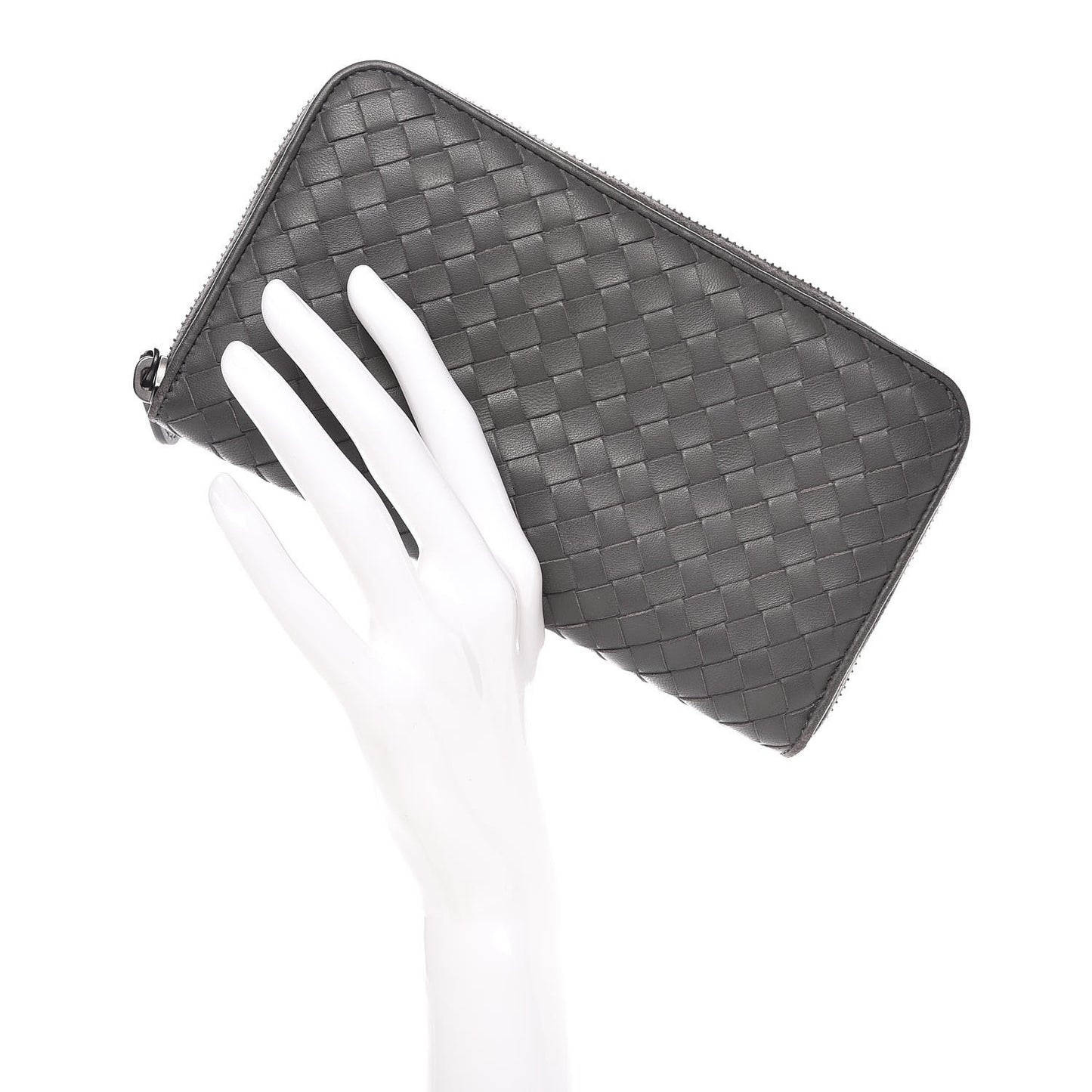 Nappa Intrecciato Zip Around Wallet Grey