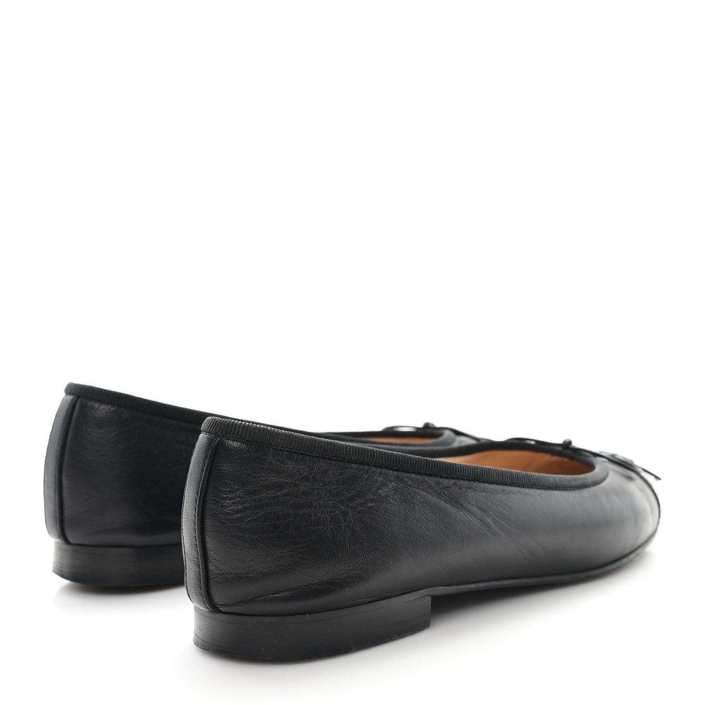 Lambskin Patent Cap Toe Ballerina Flats 38 Black