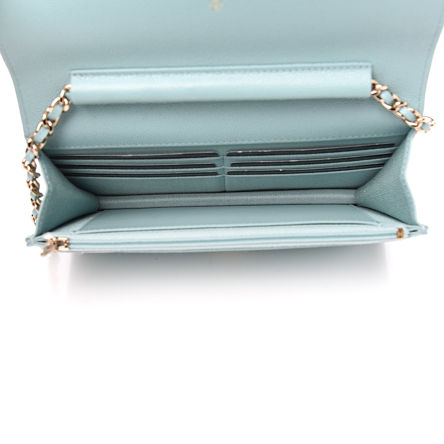 Caviar Quilted Wallet On Chain WOC Light Blue