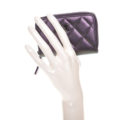 Chanel Metallic Lambskin Quilted Zip Around Coin Purse Wallet Purple 2 of 8
