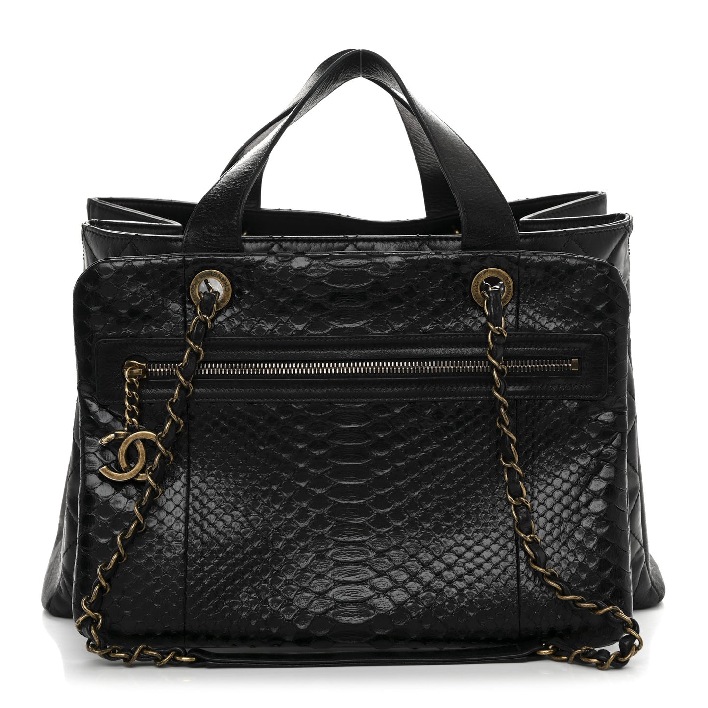 Snakeskin Glazed Calfskin Quilted Urban Mix Tote Black