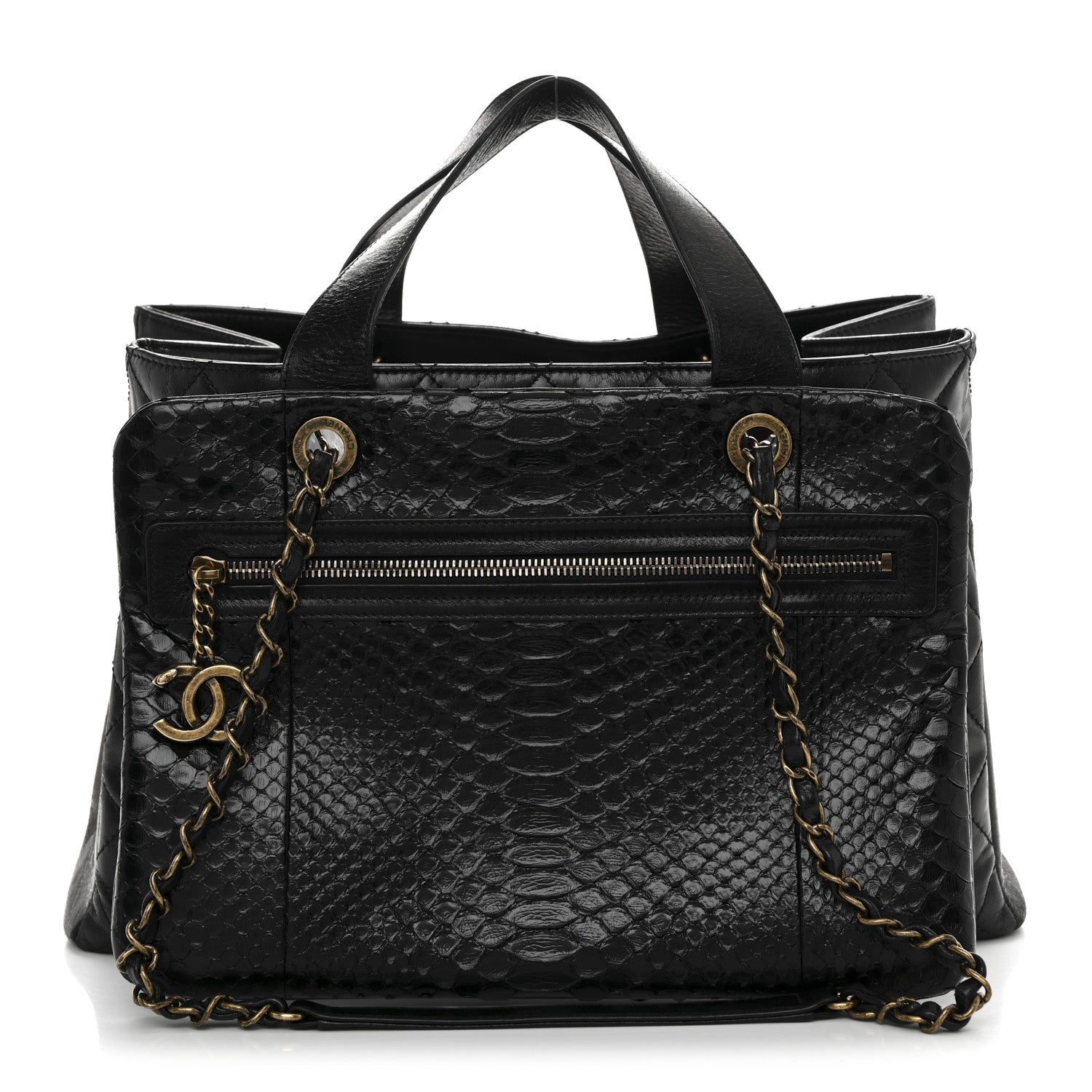 Chanel Snakeskin Glazed Calfskin Quilted Urban Mix Tote Black 1 of 10