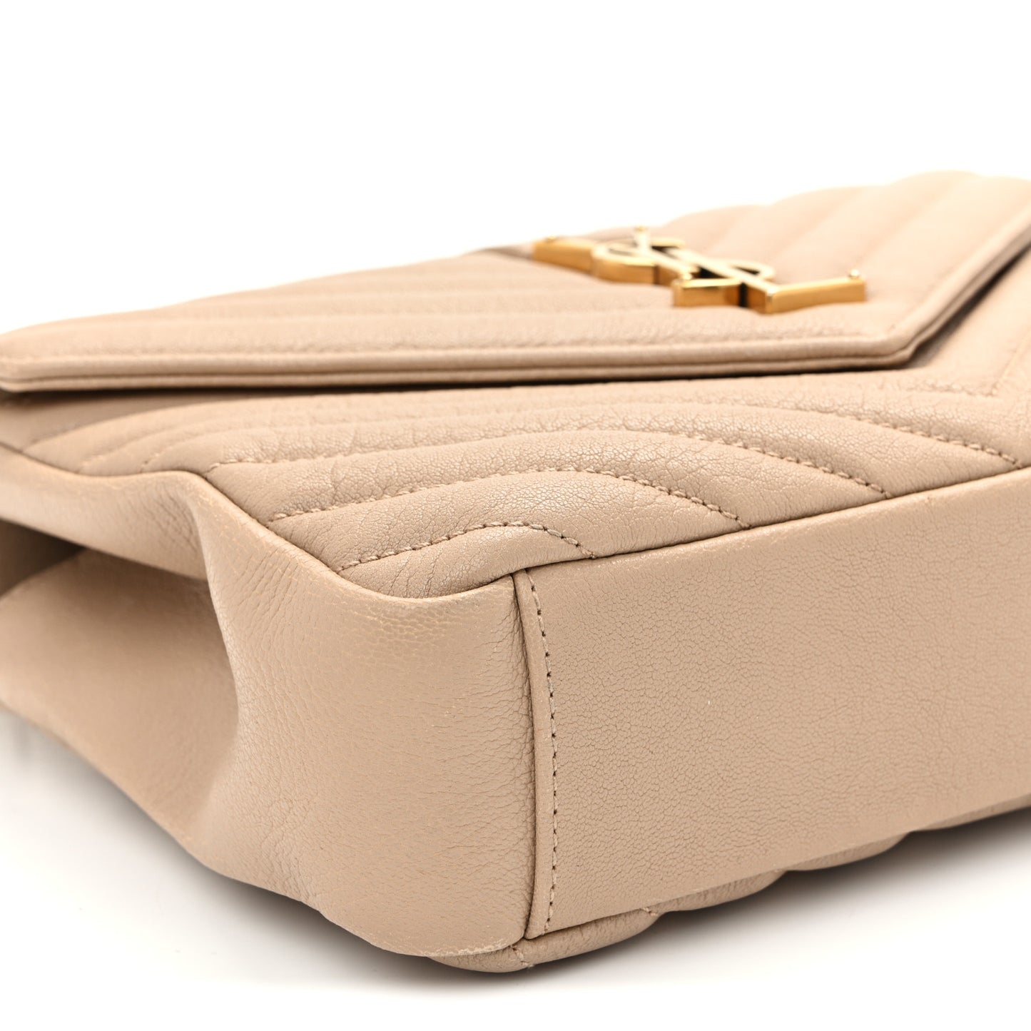 Sheepskin Matelasse Chevron Monogram Medium College Bag Dark Beige