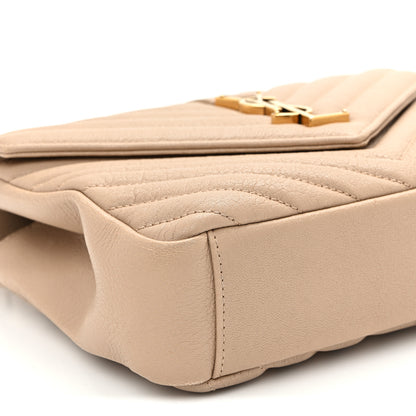 Saint Laurent Sheepskin Matelasse Chevron Monogram Medium College Bag Dark Beige 8 of 9