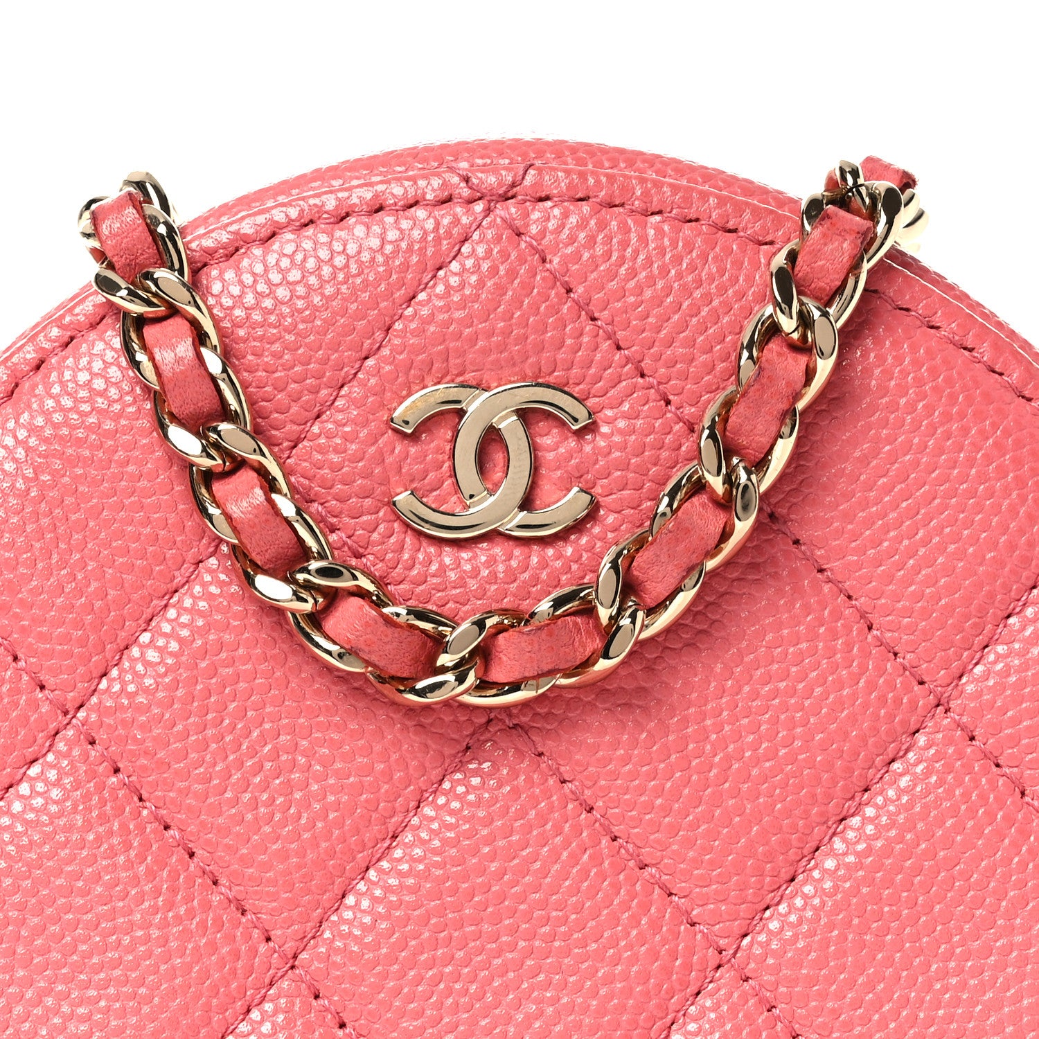 Chanel Caviar Quilted Round Clutch With Chain Pink 8 of 14