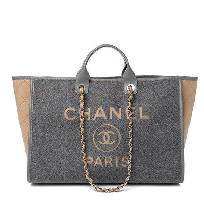 Chanel Wool Felt Large Deauville Tote Grey Beige 1 of 9