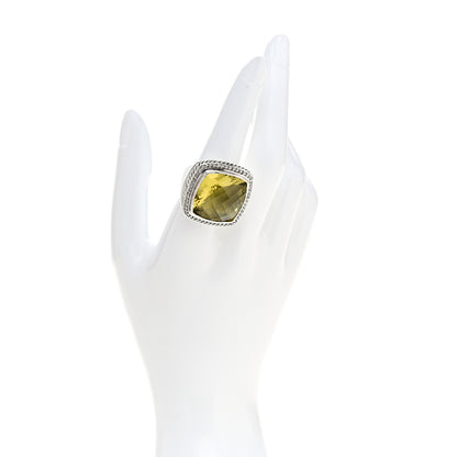 David Yurman Sterling Silver Diamond Citrine 20mm Albion Ring 54 7 2 of 5
