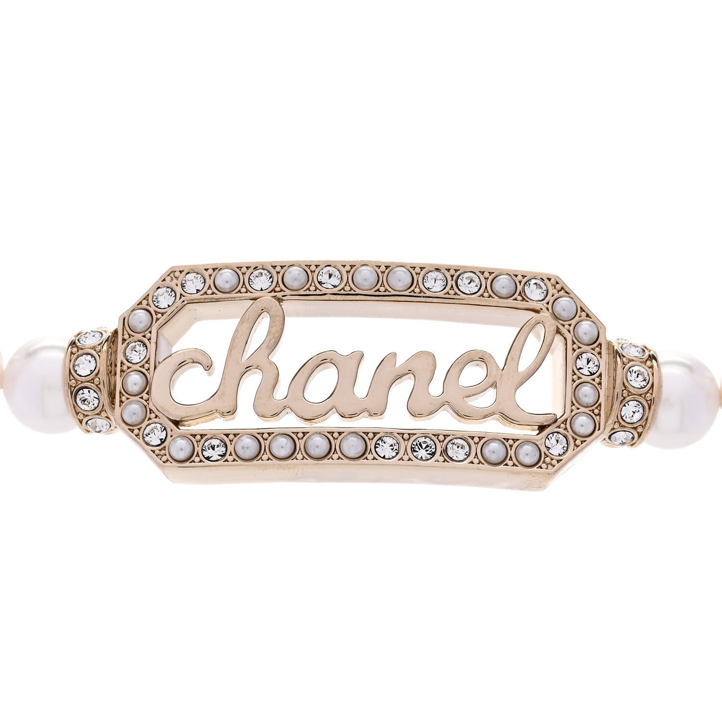 Pearl Crystal Logo Choker Gold Pearly White