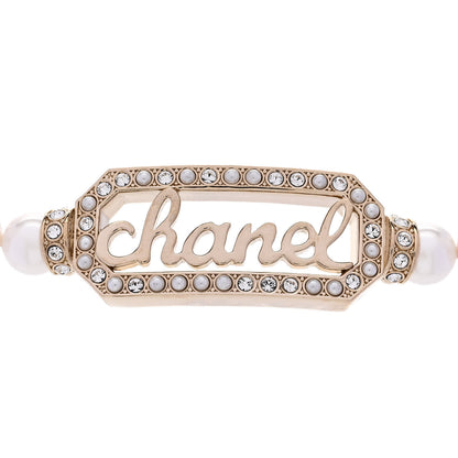 Chanel Pearl Crystal Logo Choker Gold Pearly White 4 of 6