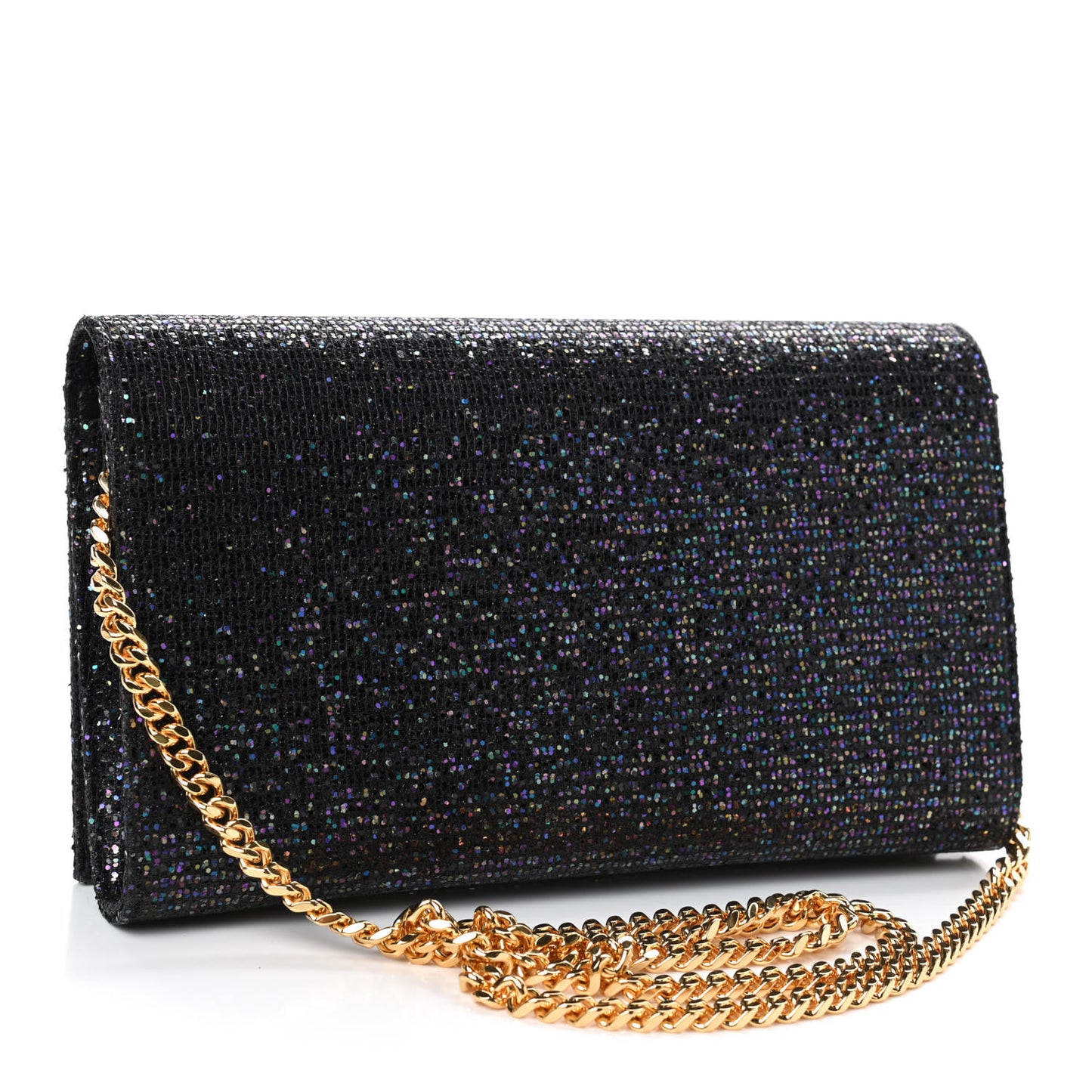 Glitter Classic Monogram Chain Wallet Black Multicolor